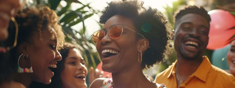 vibrant and engaging ugc ad featuring diverse group of smiling customers interacting with product.