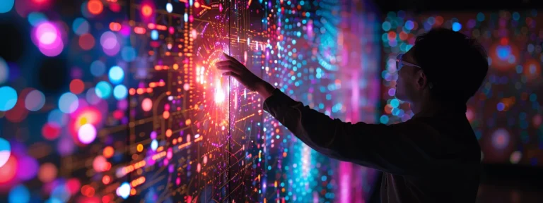 a futuristic ai algorithm processing colorful data streams to create targeted advertisements.