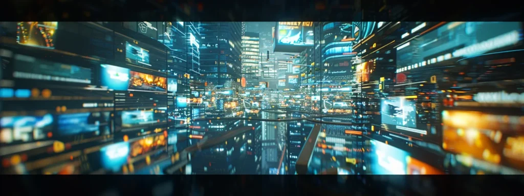a futuristic holographic display of personalized ads floating in a digital landscape.