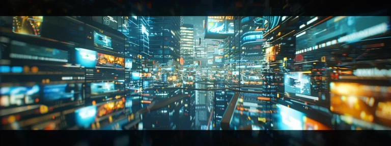 a futuristic holographic display of personalized ads floating in a digital landscape.