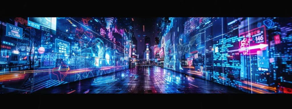 a futuristic landscape with digital billboards displaying personalized ads based on real-time data.