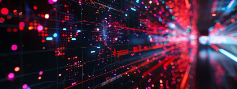 a futuristic algorithm analyzing data patterns on a digital screen with colorful graphs and charts.