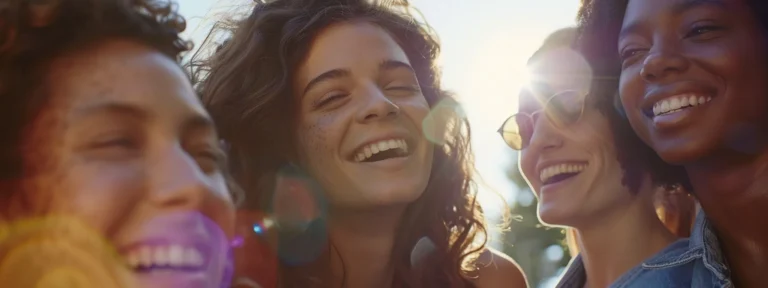 a diverse group of smiling young people engaging with a brand's products in various outdoor settings, capturing authentic and captivating user-generated content for social media advertisements.