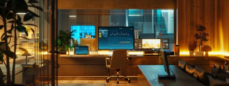 a sleek, futuristic ai algorithm analyzing consumer data on multiple screens in a modern, dimly lit office.