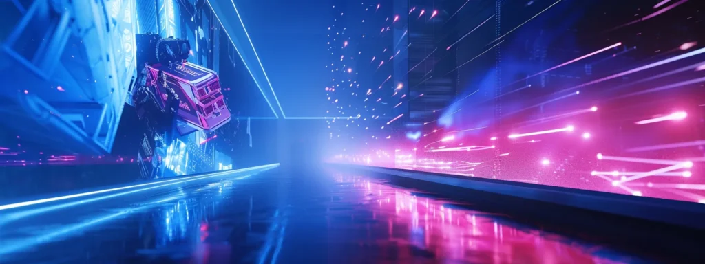 a futuristic robot creating advertisements on a sleek digital screen.