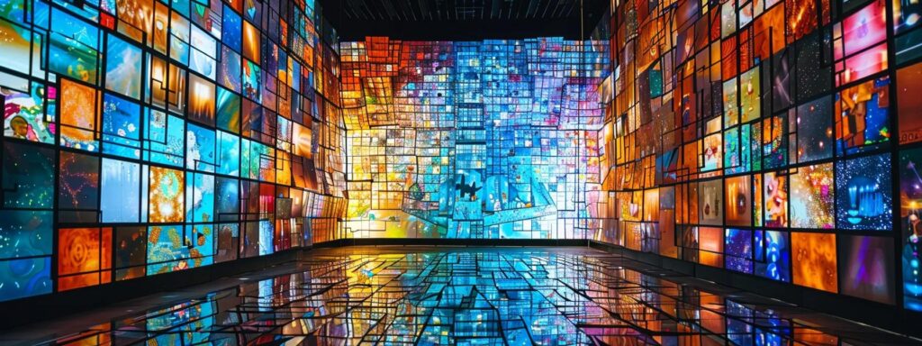 a vibrant digital mosaic bursts with diverse user-generated artwork, sparkling with creativity and connection, symbolizing the essence of ai-powered brand engagement.