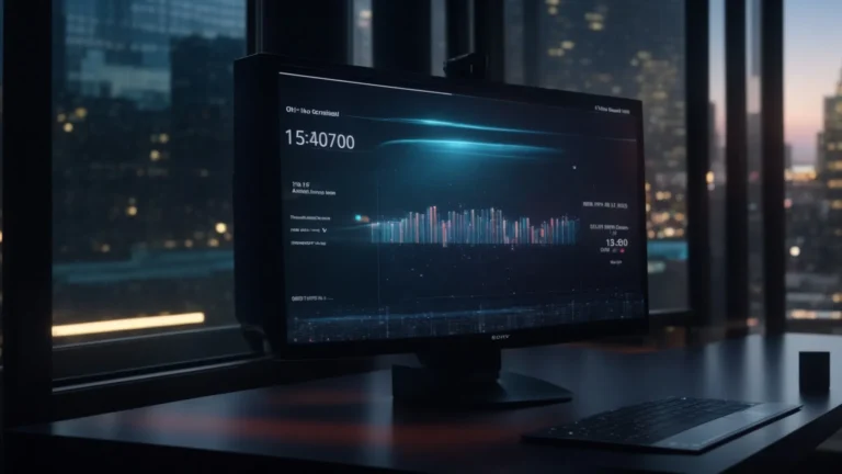 a futuristic ai ad generator displaying real-time engagement statistics on a digital screen.