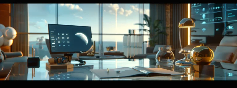 a futuristic ai analyzing and strategizing content creation on a sleek digital interface.
