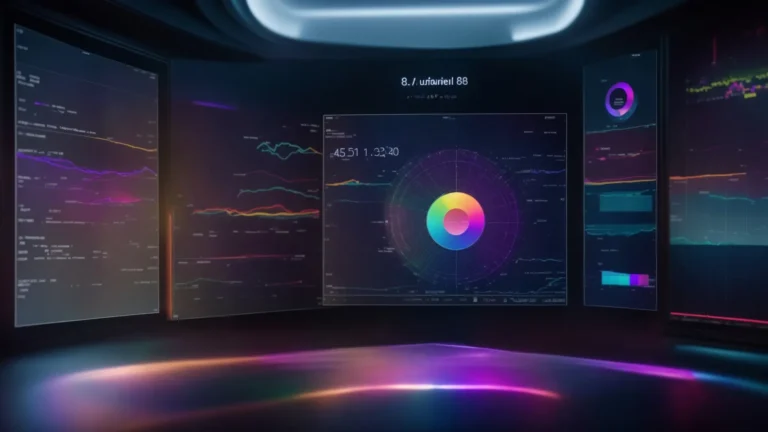 a futuristic ai-powered ad generator analyzing data with colorful graphs and charts.