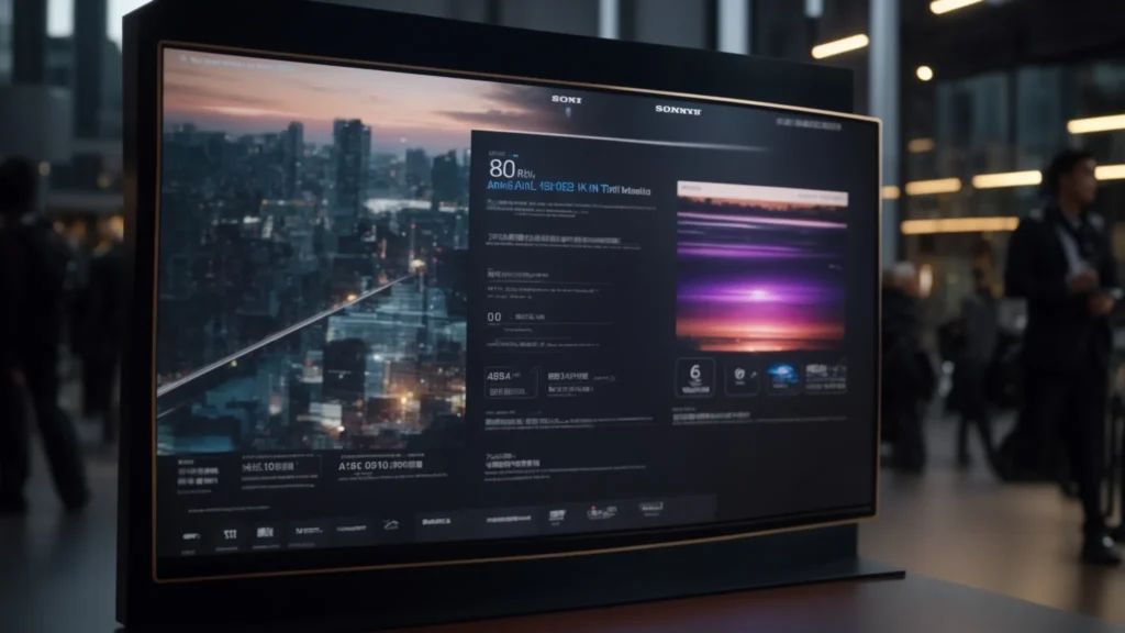 a futuristic ai-powered ad generator displaying sleek, eye-catching ads on a digital screen.