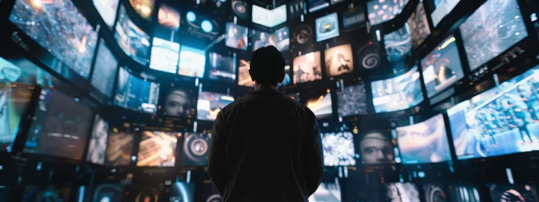a futuristic digital display showing a complex network of automated ads running seamlessly.