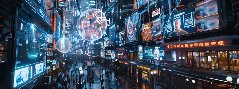 a futuristic, high-tech computer screen displaying personalized ads based on advanced artificial intelligence algorithms.