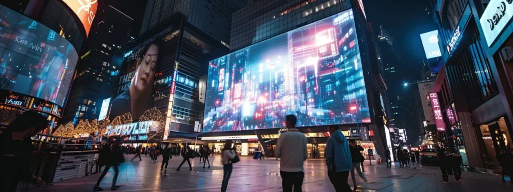 a futuristic holographic display projecting targeted advertisement messages in a bustling city square.