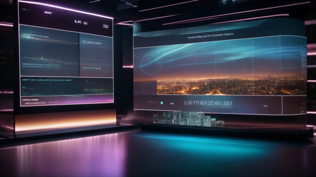 a futuristic holographic display showing real-time data analysis of digital advertising campaigns.