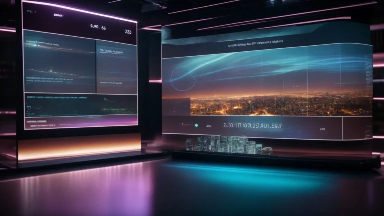 a futuristic holographic display showing real-time data analysis of digital advertising campaigns.