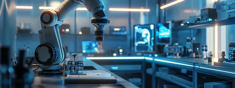 a sleek, futuristic ai algorithm generating captivating ad copy in a dimly lit tech laboratory.