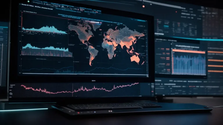 a sleek, futuristic computer monitor displaying complex data charts and graphs related to ai advertising analytics.