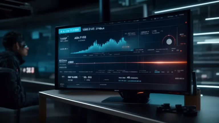 a sleek, futuristic interface displaying real-time data metrics for ai advertising campaigns.