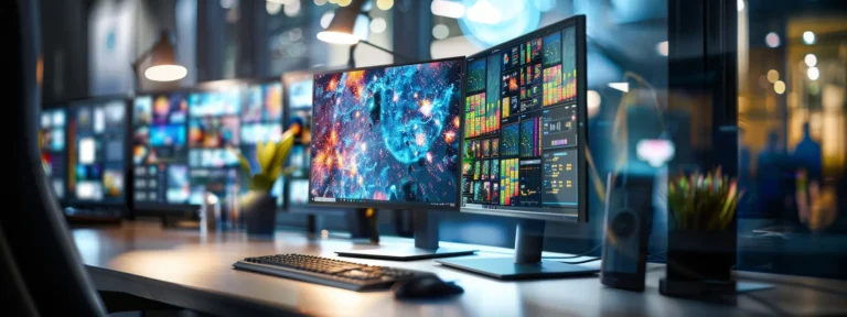 a sleek, modern computer screen displaying a variety of eye-catching and creative advertisements generated by ai technology.