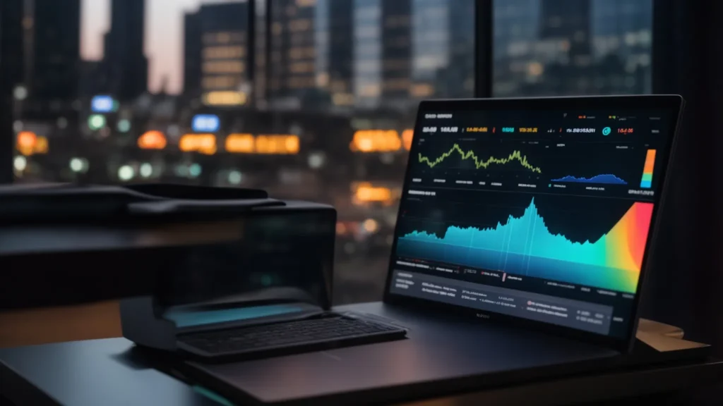 an ai-powered dashboard displaying real-time analytics on ad performance, with colorful graphs and charts showing engagement metrics.