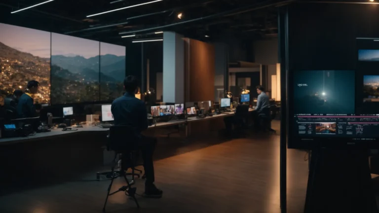 vibrant ai algorithms analyzing and adjusting ad visuals on multiple screens.