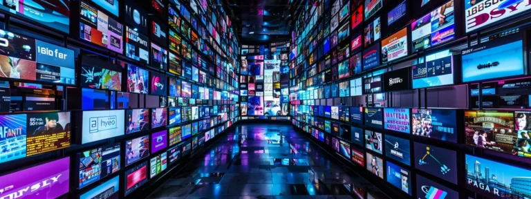 vibrant, futuristic digital screens displaying various ads, highlighting the world of automated advertising platforms.