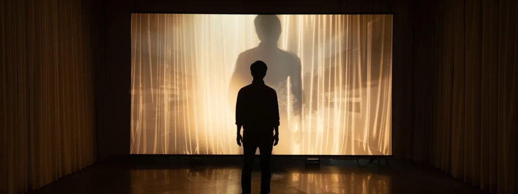 a shadowy figure stands before a glowing screen displaying distorted user-generated content, casting an ominous glow that highlights the potential dangers of misinformation in the digital age.