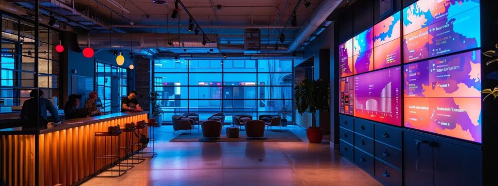 a sleek, modern workspace is illuminated by the soft glow of screens, where a diverse team collaborates enthusiastically over vibrant charts and graphs depicting the costs and benefits of ai-driven user-generated content solutions.