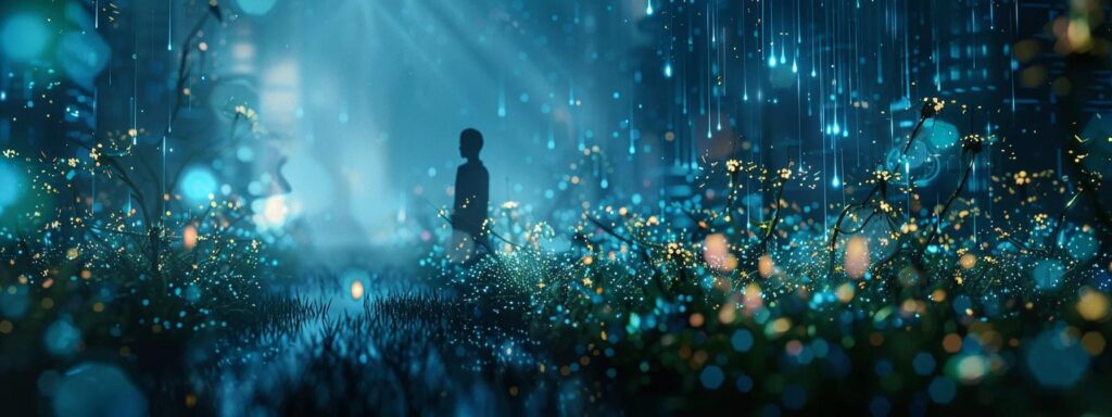 a thought-provoking scene depicting a digital landscape filled with abstract representations of ethical dilemmas, illuminated by a soft, ethereal glow that conveys the complexity and importance of ethical concerns in ai-generated user content.