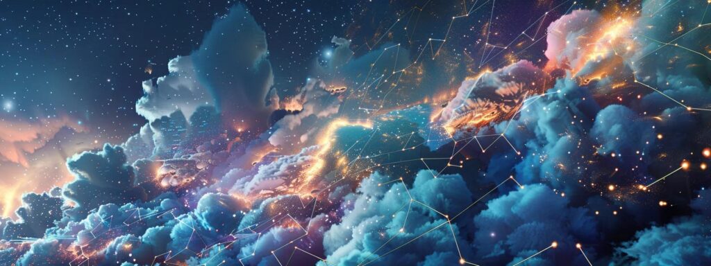 a thought-provoking illustration of a digital landscape, showcasing a complex web of interconnected ai elements battling against a backdrop of dark clouds symbolizing the significant challenges faced by ai in user-generated content today.