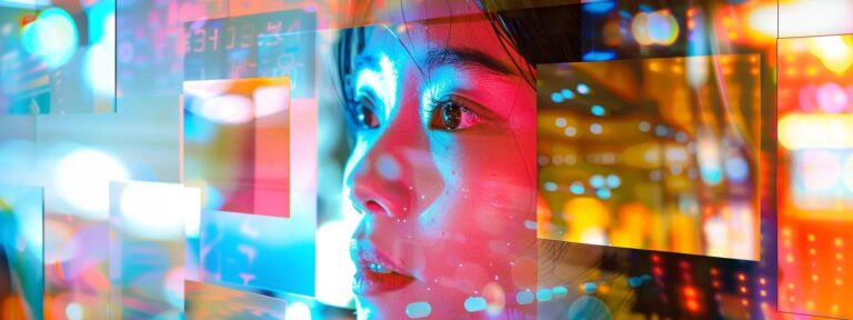 a vibrant digital collage bursts with colorful, innovative images showcasing the dynamic possibilities of ai-generated user content in modern marketing.