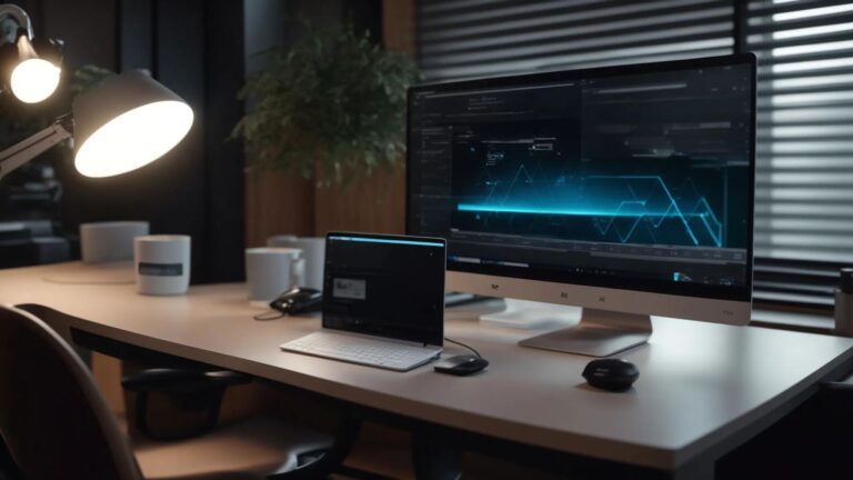 a captivating, futuristic workspace showcasing an advanced ai interface generating vibrant user-generated content, illuminated by soft, ambient lighting that emphasizes its innovative design and reliability.