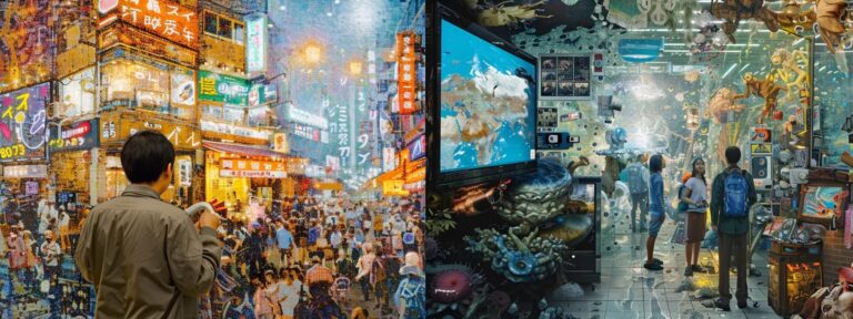 a captivating side-by-side comparison displays a vibrant digital landscape of ai-generated art contrasted against a rich, textured collage of hand-painted user contributions, highlighting the essence of creativity in the authenticity debate.