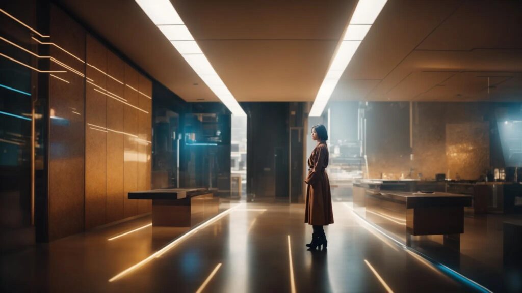 a dramatic split-screen scene showcases a vivid, futuristic digital creation on one side and a warm, emotive human expression on the other, emphasizing the intriguing competition between ai-generated and human content.