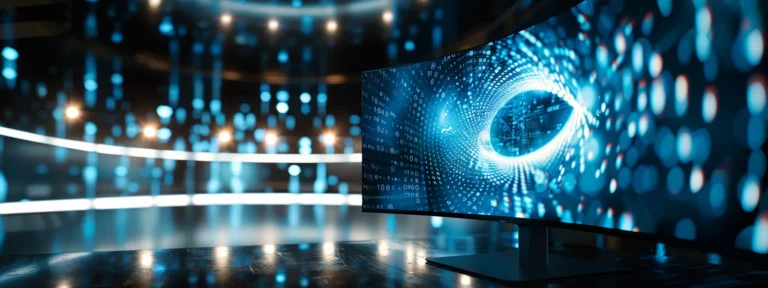 a sleek and modern computer screen displaying a captivating ai-generated advertisement.
