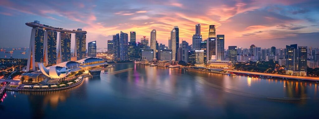 a sleek, futuristic skyline glows under the twilight, framed by digital data streams cascading like waterfalls, symbolizing the dynamic intersection of finance and artificial intelligence.