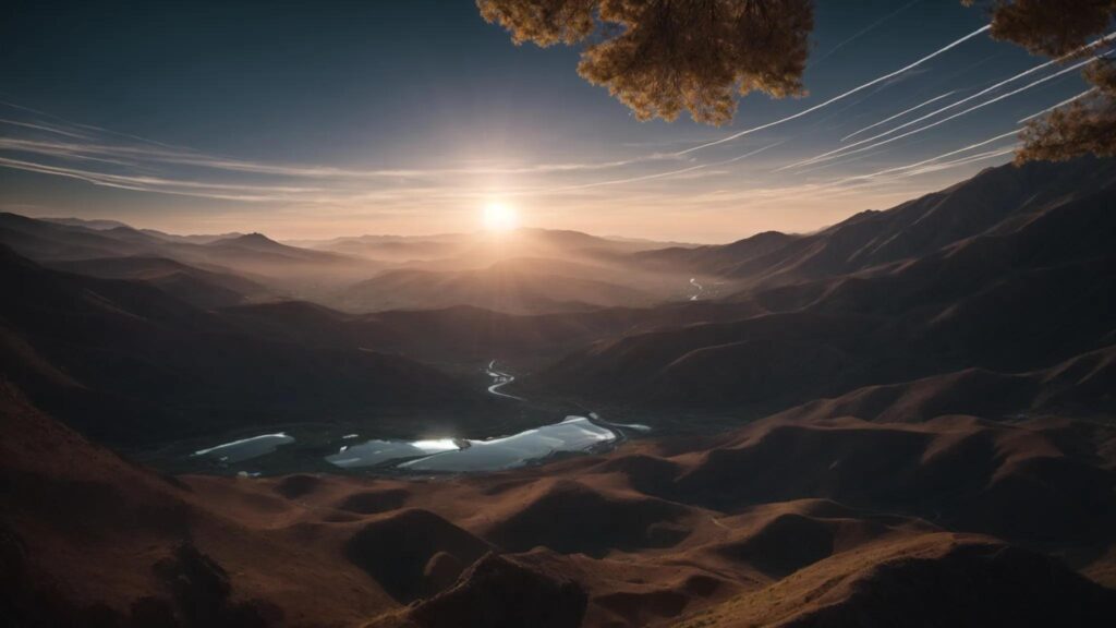 a thought-provoking landscape showcasing a vast digital realm filled with contrasting imagery representing various perspectives, illuminated by a dynamic interplay of light to symbolize the complexity and influence of bias in ai-generated content.