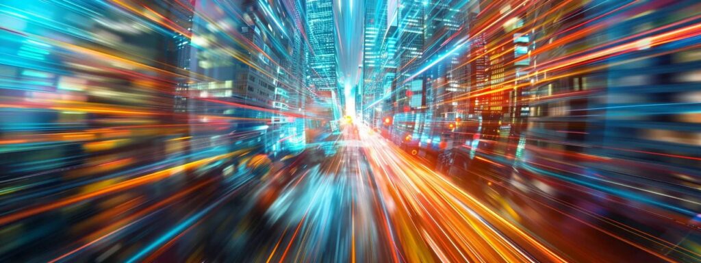 a vibrant digital landscape blurs the lines between reality and imagination, showcasing swirling colors and abstract shapes that evoke the essence of both human creativity and artificial intelligence.