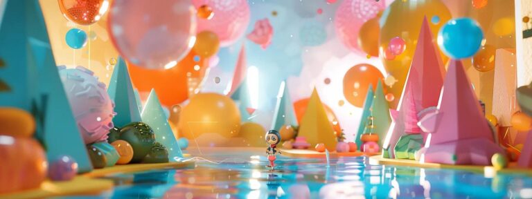 a vibrant digital landscape bursts with colorful user-generated content, showcasing the dynamic interaction between ai technology and creative expression.