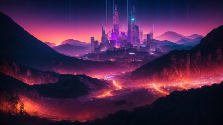a vibrant, thought-provoking landscape depicting a towering digital fortress made of glowing data streams under a twilight sky, symbolizing the concept of content ownership in the age of ai-generated user content.