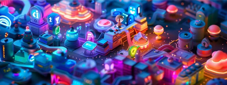 a captivating scene depicting a vibrant digital landscape filled with colorful icons representing various ai ugc services, illuminated by a soft glow to emphasize the allure of free trials.