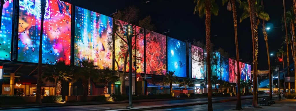 a captivating urban landscape illuminated by vibrant digital billboards showcasing innovative ai applications, symbolizing the promising future of evaluating roi in user-generated content.