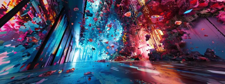 a dynamic and colorful digital landscape showcasing a diverse array of ai-generated advertisements blending seamlessly with vibrant marketing elements, illustrating the transformative power of ai technology in modern branding.