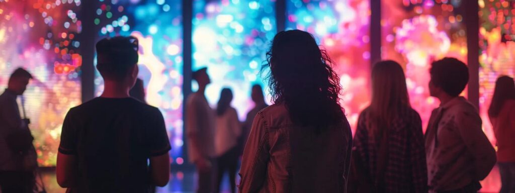 a dynamic and engaging digital landscape showcases a diverse group of individuals interacting with vibrant screens displaying personalized content, symbolizing the power of ai ad generators to understand audience needs.