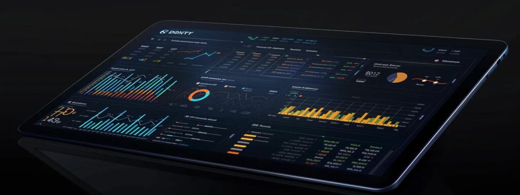 a dynamic and engaging visual showcasing a sleek digital dashboard displaying vibrant graphs and data analytics, symbolizing the assessment of roi from ai-driven user-generated content implementations.