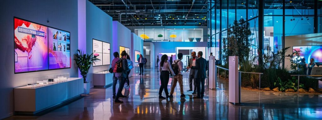 a dynamic business landscape showcases diverse professionals engaging in discussions about ai ugc service pricing, set against a backdrop of modern offices and vibrant technology displays, illuminated by soft, focused lighting that enhances the themes of collaboration and innovation.