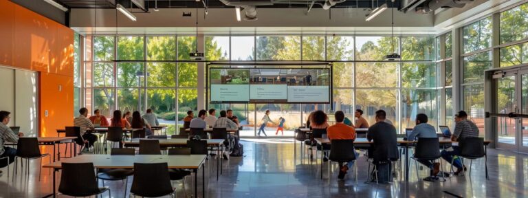 a dynamic business meeting unfolds in a modern conference room, showcasing diverse professionals engaged in a spirited discussion about ai-driven user-generated content, illuminated by bright natural light filtering through large windows.