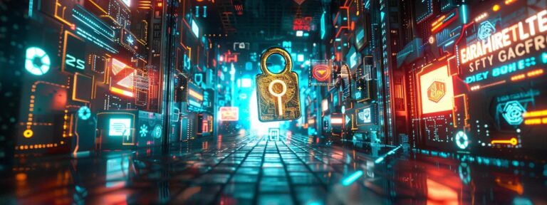 a dynamic digital landscape featuring a glowing key unlocking a vault filled with vibrant, eye-catching advertisements that symbolize innovative ai strategies.