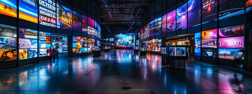 a dynamic scene depicting a futuristic digital workspace, illuminated by vibrant screens displaying ai-generated ads, symbolizing innovation and cost-efficiency in marketing.