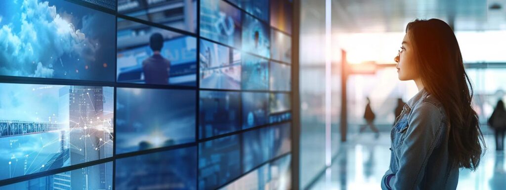 a dynamic, split-screen composition showcasing various ai ad generators in action, each distinctly highlighted by vibrant colors and representative visuals, emphasizing their unique features against a sleek, modern backdrop.